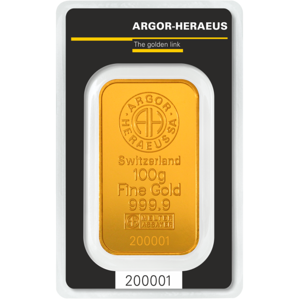 100 GRAM GOLD BAR ARGOR-HERAEUS KINEBAR