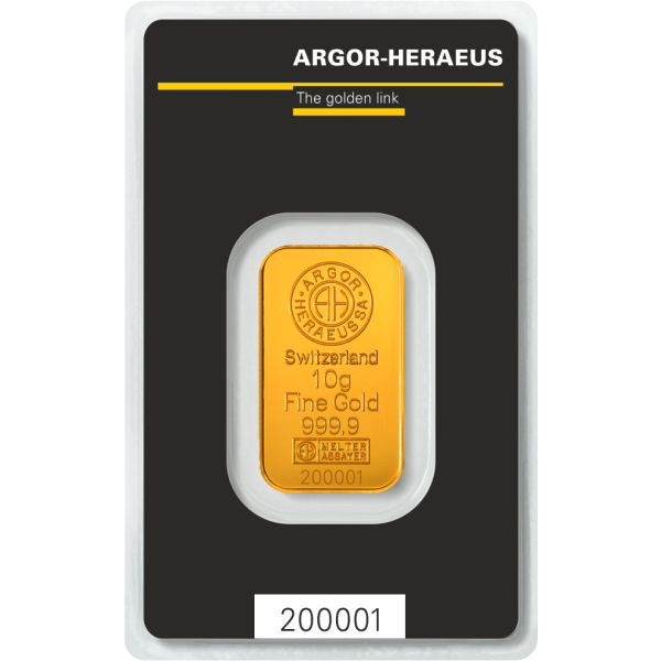 10 GRAM GOLD BAR ARGOR-HERAEUS KINE BAR