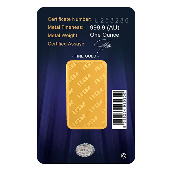 GOLD BARS 1 OZ - 1 OZ GOLD BAR IGR - 1GBIGR