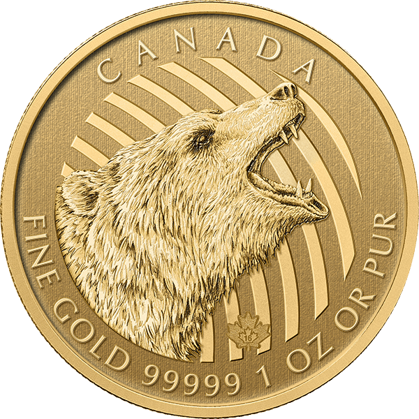 2016 1 OZ GOLD RCM GRIZZLY BEAR