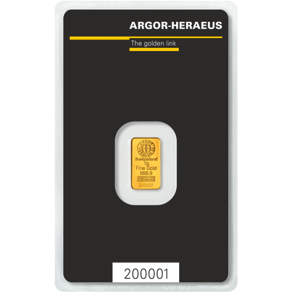 GOLD BARS ASSORTED WEIGHTS - 1 GRAM GOLD BAR ARGOR-HERAEUS KINEBAR - 1GRGBARK
