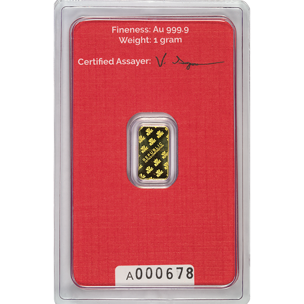 GOLD BARS ASSORTED WEIGHTS - 1 GRAM GOLD BAR REPUBLIC - 1GRGBRE
