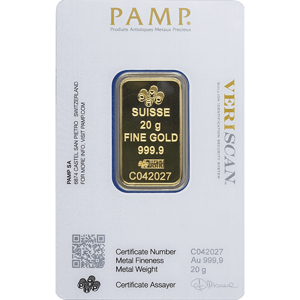 GOLD BARS ASSORTED WEIGHTS - 20 GRAM GOLD BAR PAMP - 20GP