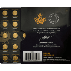 25x1g Canadian Gold Maplegram Sheet