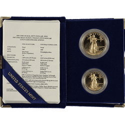 2 PIECE AMERICAN GOLD EAGLE SET PROOF WITH ORIGINAL BOX AND PAPERS