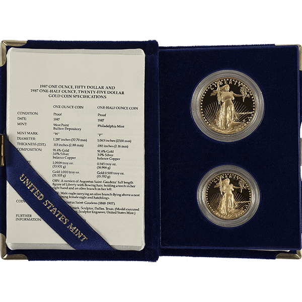 2 PIECE AMERICAN GOLD EAGLE SET PROOF WITH ORIGINAL BOX AND PAPERS
