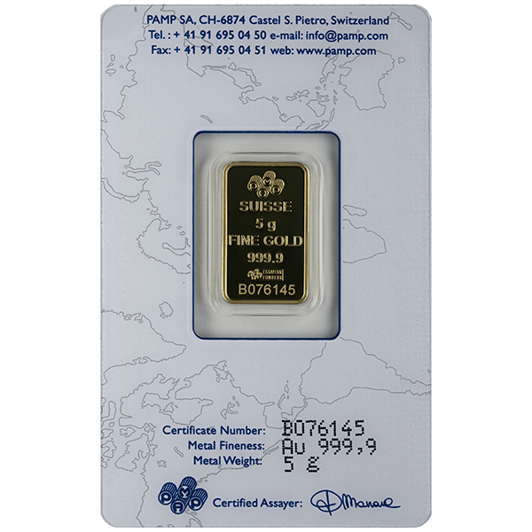 GOLD BARS ASSORTED WEIGHTS - 5 GRAM GOLD BAR PAMP - 5GP