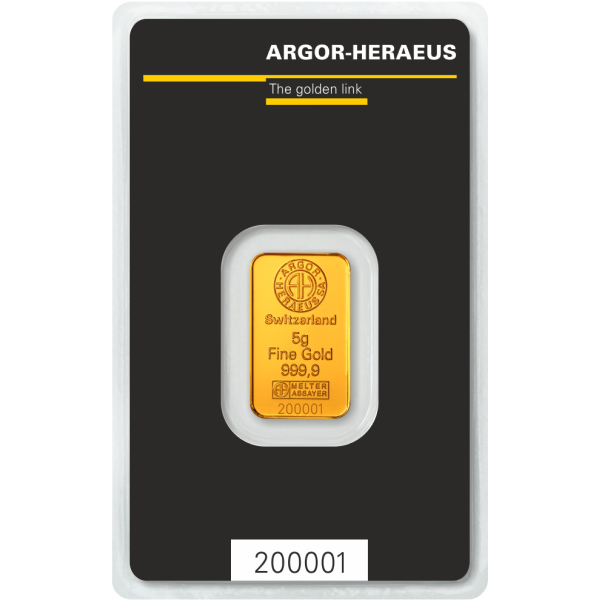 5 GRAM GOLD BAR ARGOR-HERAEUS KINEBAR