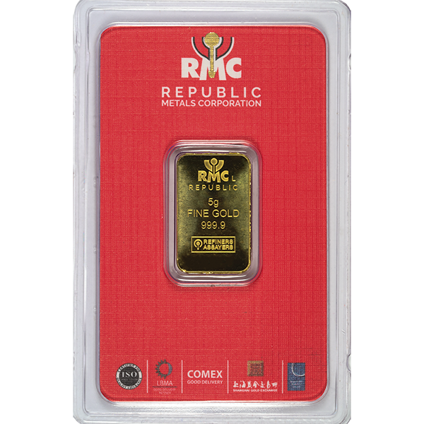 GOLD BARS ASSORTED WEIGHTS - 5 GRAM GOLD BAR REPUBLIC - 5GRGBRE