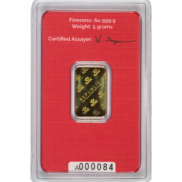 GOLD BARS ASSORTED WEIGHTS - 5 GRAM GOLD BAR REPUBLIC - 5GRGBRE