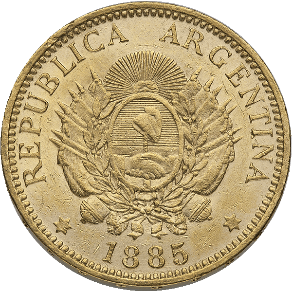 ARGENTINO 5 PESO GOLD COIN (1881-1896 DATES)