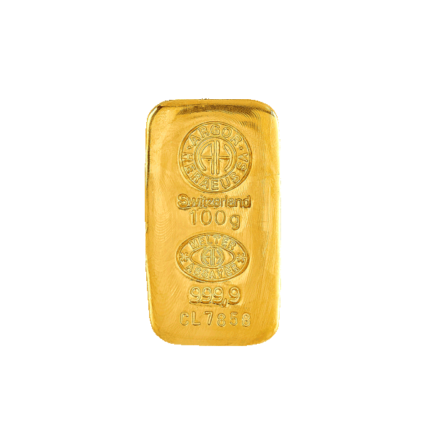 100 GRAM GOLD CAST BAR ARGOR-HERAEUS