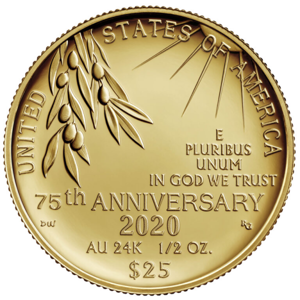U.S. GOLD COMMEMORATIVES - 2020 1/2 OZ GOLD US 75TH ANNIV OF WORLD WAR II WITH OGP - .5GWW220