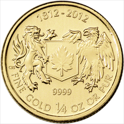 1/4 OZ CANADIAN GOLD MAPLE LEAF WAR OF 1812