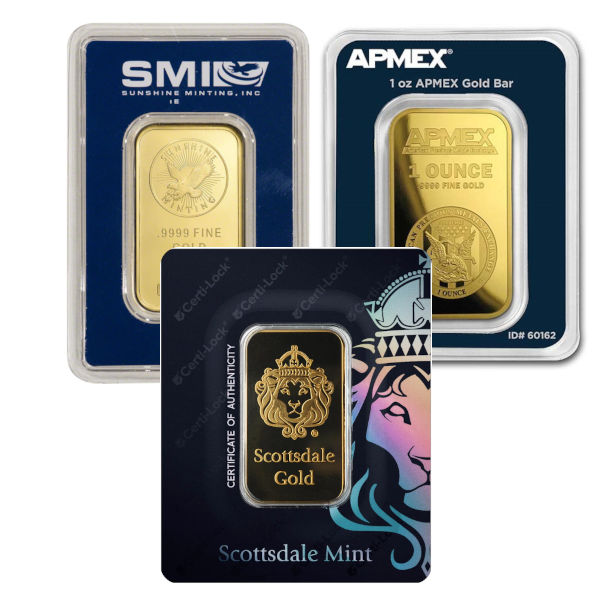 GOLD BARS 1 OZ - 1 OZ GOLD BAR IN A CERT CARD HOLDER - 1GBC