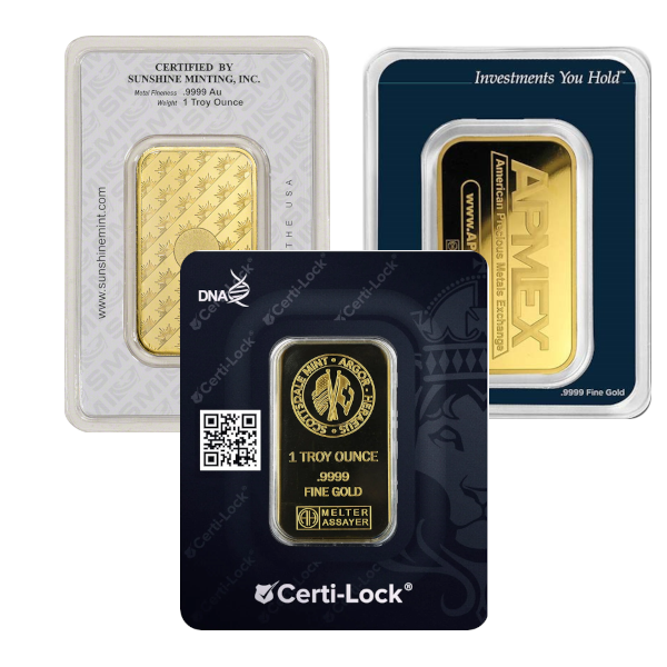 GOLD BARS 1 OZ - 1 OZ GOLD BAR IN A CERT CARD HOLDER - 1GBC