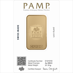 PAMP Suisse 1 oz .9999 Gold Bar (Plain Design)