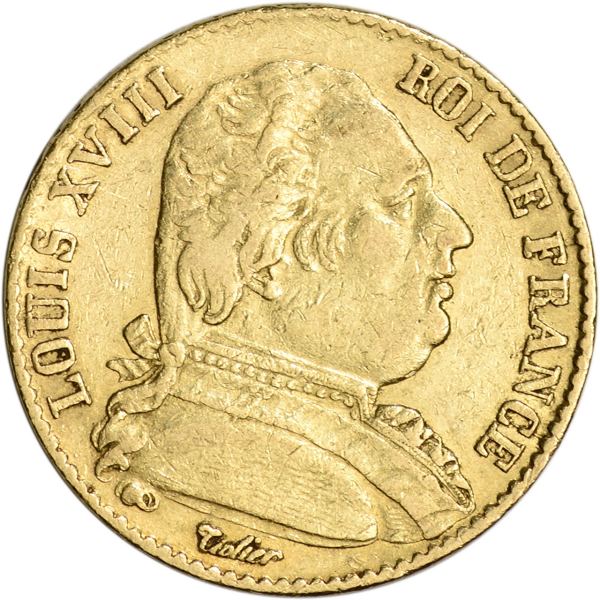 WORLD GOLD - 20 FRANC FRENCH GOLD COIN LOUIS XVIII - 20FRAGL18