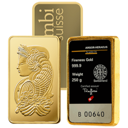 Recognized Mint (Our Choice) 250g .9999 Gold Bar (No Packaging)