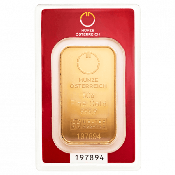 50 GRAM GOLD BAR AUSTRIAN MINT