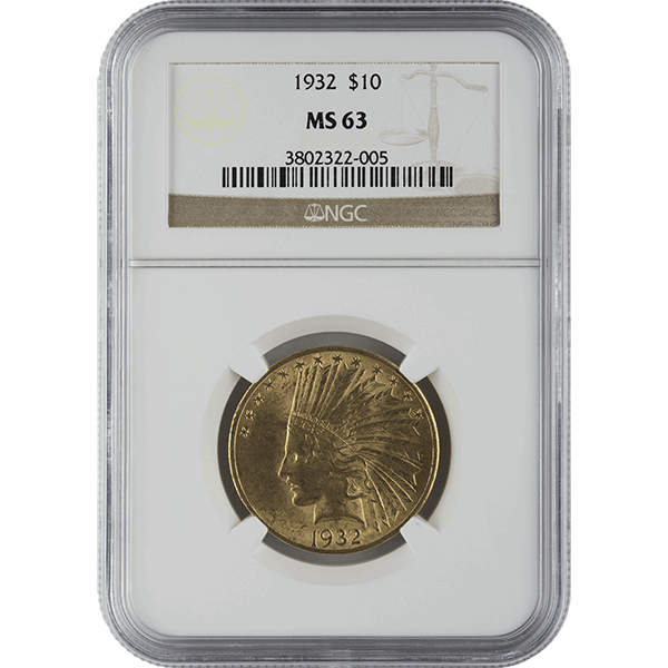 $10 U.S. GOLD INDIAN NGC63