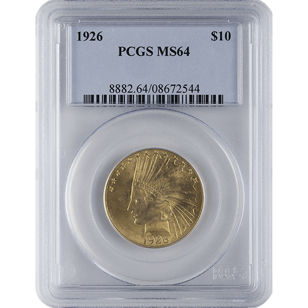 $10 U.S. GOLD INDIAN PCGS64