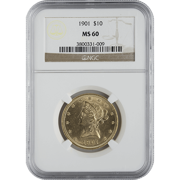 $10 U.S. GOLD LIBERTY NGC60