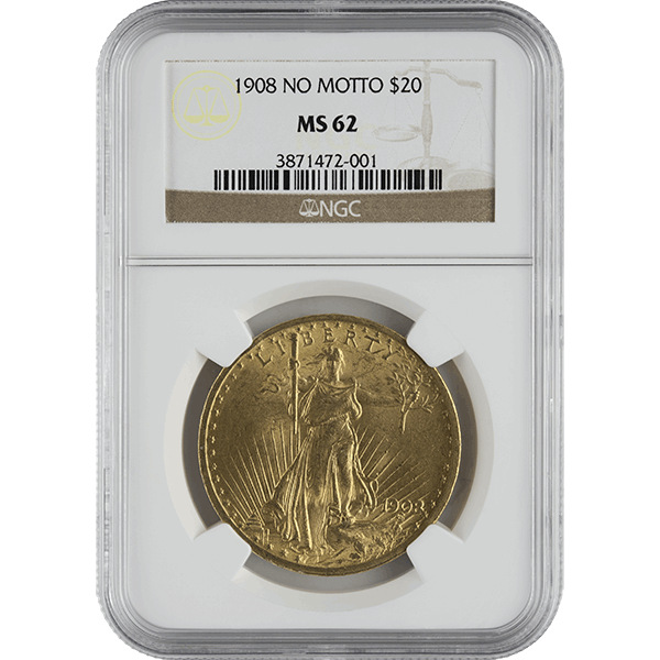 $20 U.S. GOLD SAINT NGC 62 NO MOTTO