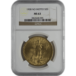 $20 U.S. GOLD SAINT NGC63 NO MOTTO