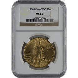 $20 U.S. GOLD SAINT NGC65 NO MOTTO