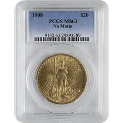 $20 U.S. GOLD SAINT PCGS63 NO MOTTO