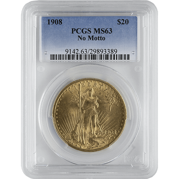 $20 U.S. GOLD SAINT PCGS63 NO MOTTO