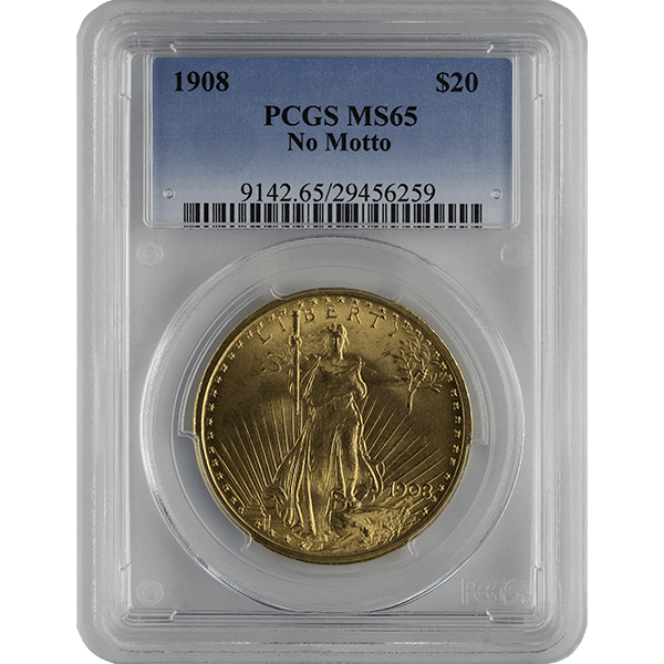 $20 U.S. GOLD SAINT PCGS65 NO MOTTO