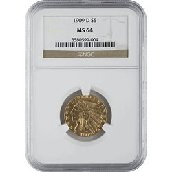 $5 U.S. GOLD INDIAN NGC64