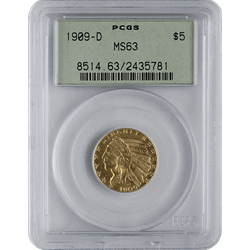 $5 U.S. GOLD INDIAN PCGS63