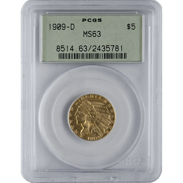 $5 U.S. GOLD INDIAN PCGS63