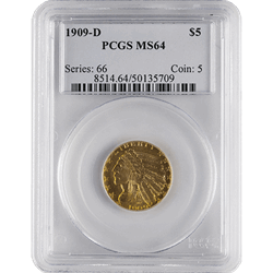 $5 U.S. GOLD INDIAN PCGS64