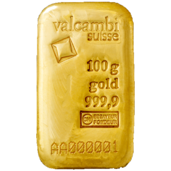 100 GRAM GOLD BAR VALCAMBI CAST