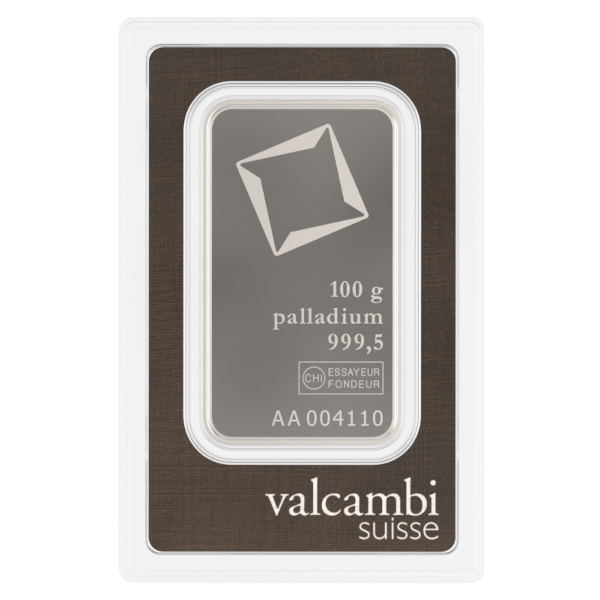 PALLADIUM BARS ASSORTED WEIGHT - 100 GRAM PALLADIUM BAR VALCAMBI - 100GRPDBVA