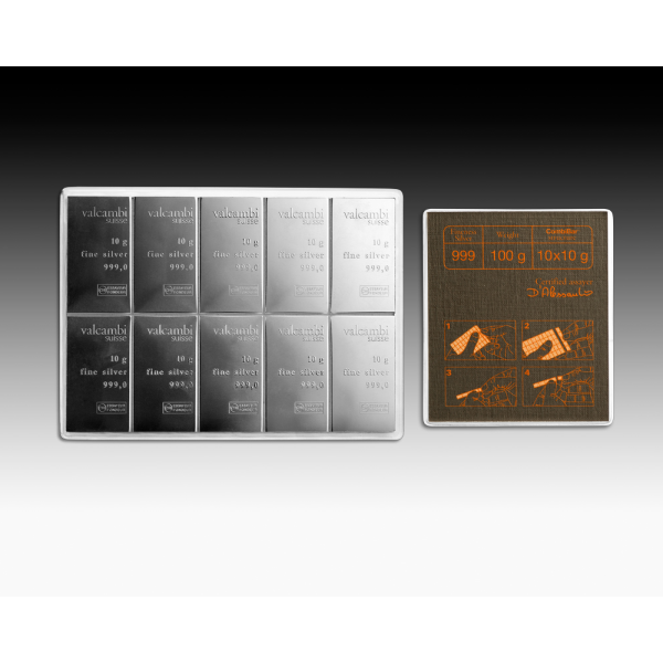 100 GRAM SILVER COMBI BAR VALCAMBI  100 x 1 