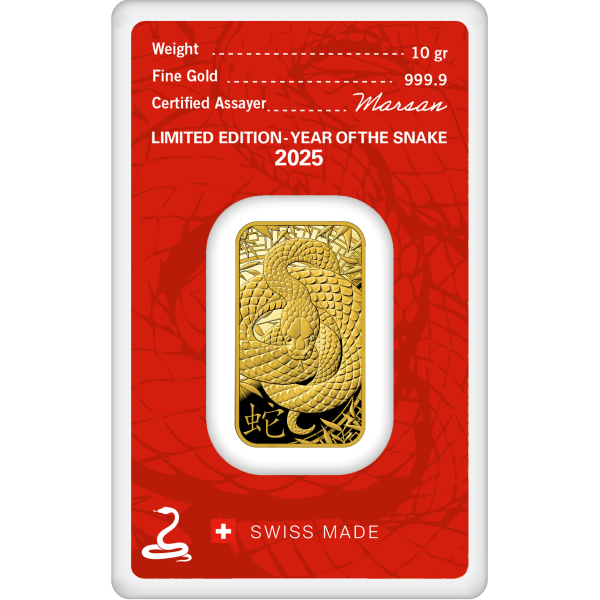 2025 10 GRAM GOLD BAR ARGOR-HERAEUS LUNAR YEAR OF THE SNAKE