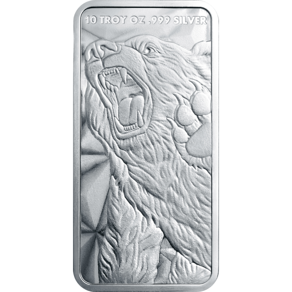 SILVER BARS 10 OZ - 10 OZ SILVER BAR BULL AND BEAR GOLDEN STATE MINT - 10SBBBGSM