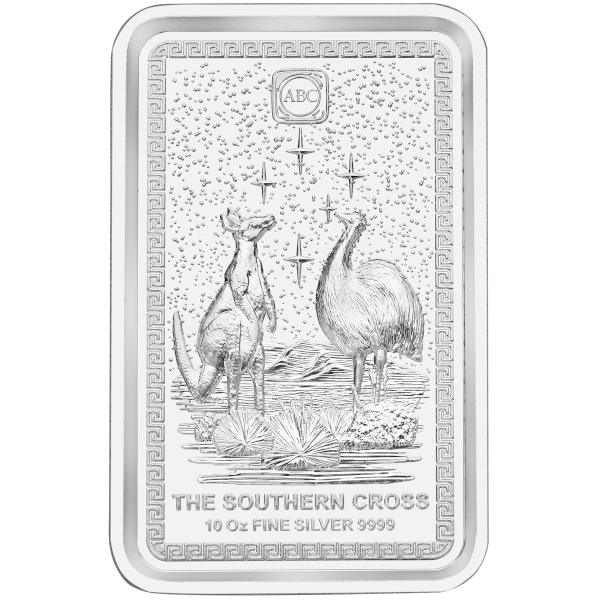 SILVER BARS 10 OZ - 10 OZ SILVER BAR THE SOUTHERN CROSS ABC HIGH RELIEF - 10SBSCABC