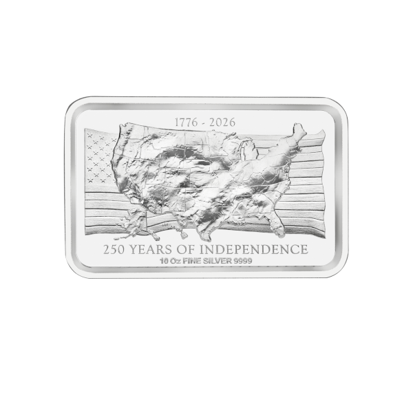 SILVER BARS 10 OZ - 10 OZ SILVER BAR US INDEPENDENCE HIGH RELIEF AUSTRALIAN BULLION CO - 10SBUSABC
