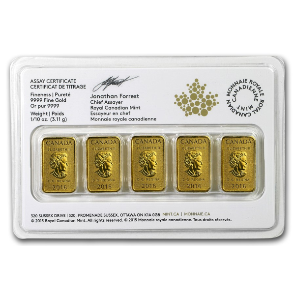 1/2 OZ CANADIAN GOLD 5 X 1/10 OZ BAR PACK