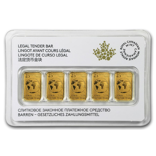 1/2 OZ CANADIAN GOLD 5 X 1/10 OZ BAR PACK
