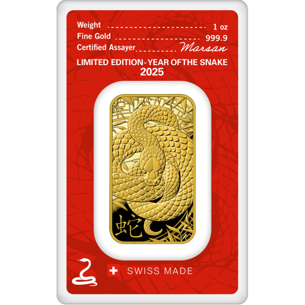 2025 1 OZ GOLD BAR ARGOR-HERAEUS LUNAR YEAR OF THE SNAKE
