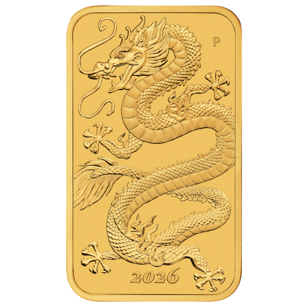 2024 1 OZ GOLD PERTH MINT DRAGON RECTANGULAR COIN