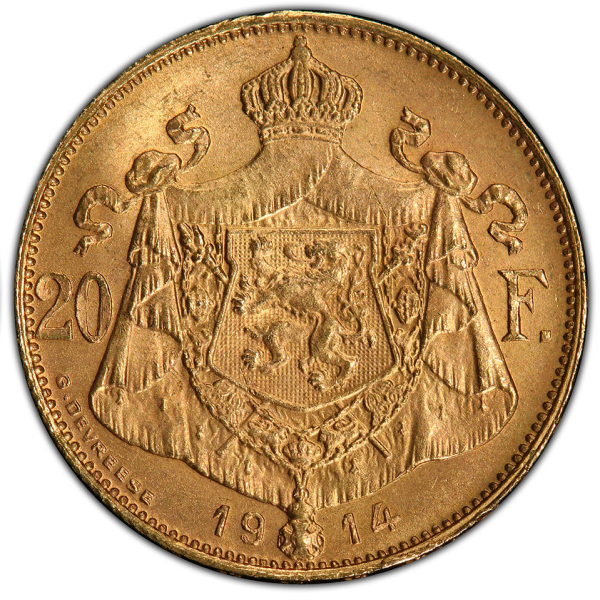 20 FRANC BELGIUM GOLD COIN ALBERT I
