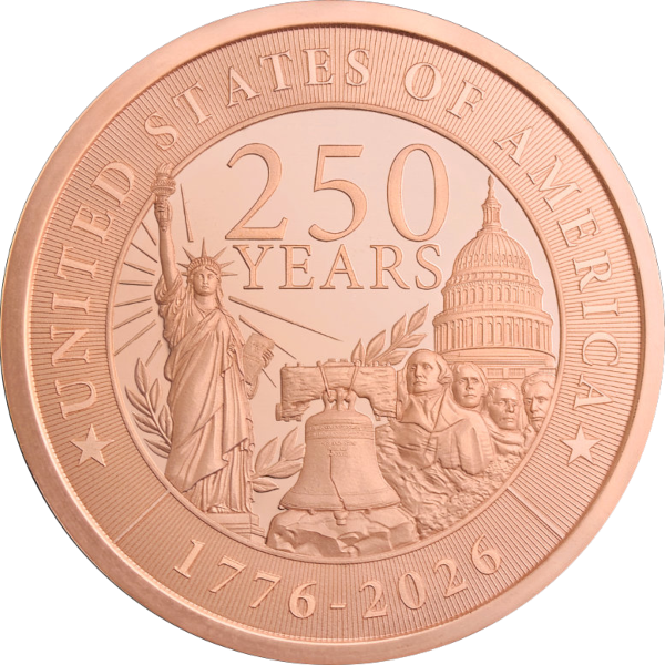COPPER - 2 OZ COPPER ROUND 250TH ANNIVERSARY GOLDEN STATE MINT - 2CRD250